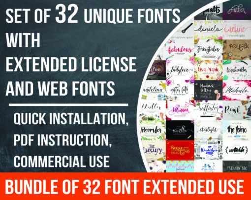 Set of 32 unique fonts with extended license